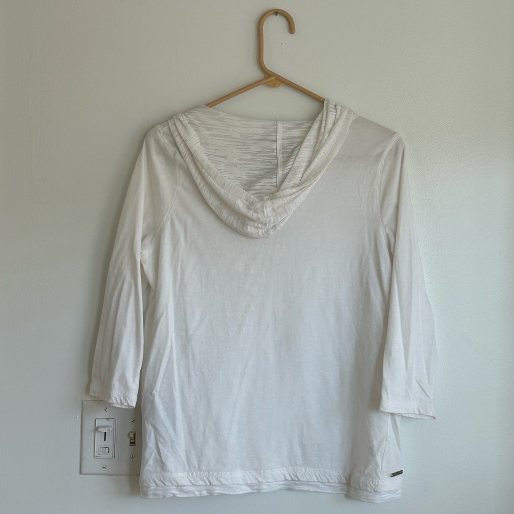 Vintage LRL White Hooded Top Casual 3/4 Sleeve 2000s Large Basic Comfy - Picture 3 of 6